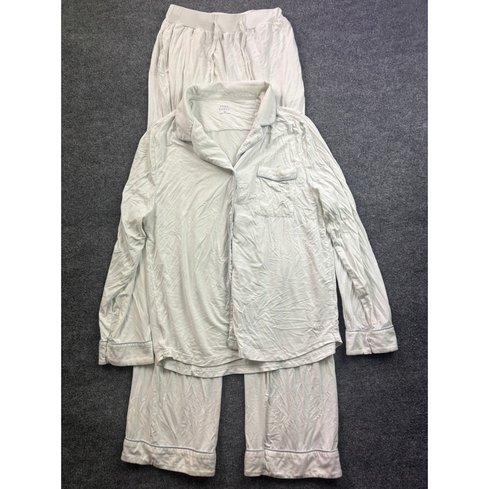 Cozy Earth Pajama Set Womens XS White Bamboo Viscose Long Sleeve Button Front